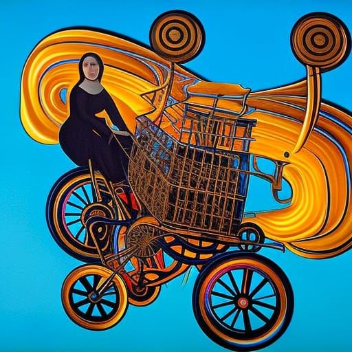 Tandem Bicycle as Da Vinci Style Oil Painting