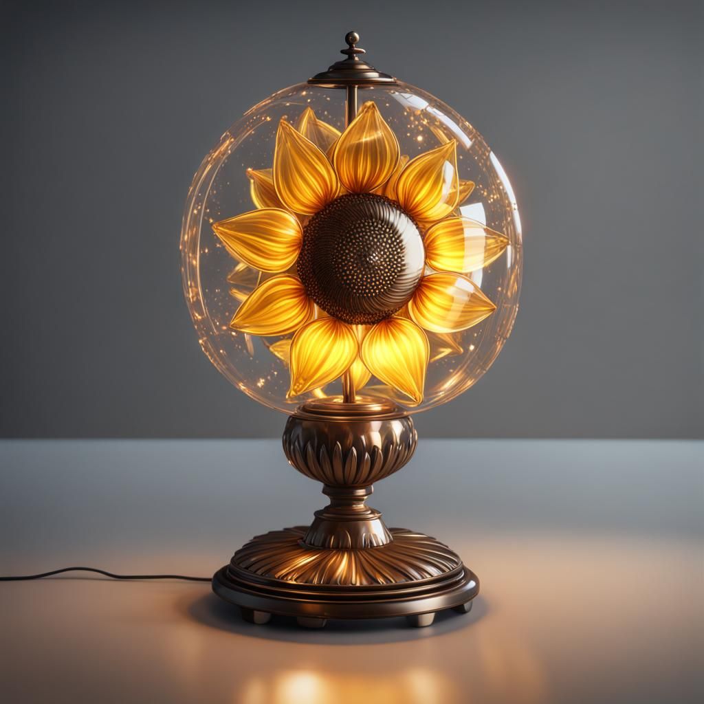 Glass Sunflower Lamp in 3D Cinematic Style