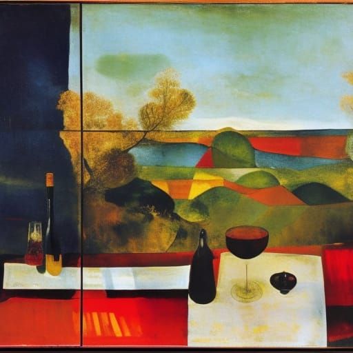 Figures Drinking Tea and Wine in Expressive Style