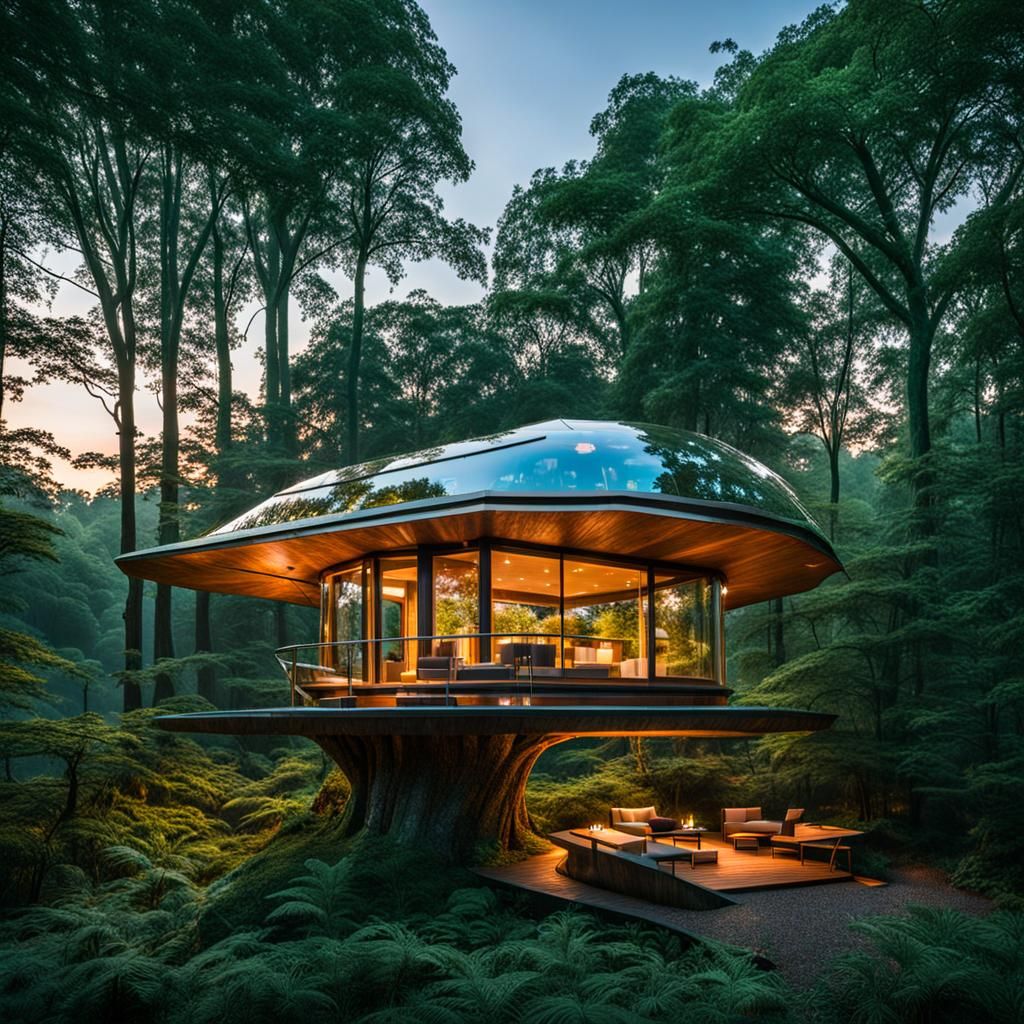 Futuristic Cabin Nestled in Nature's Embrace