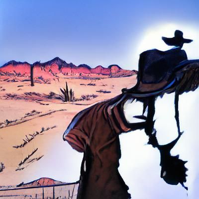 Cowboy Silhouette at Sunset in Graphic Novel Style