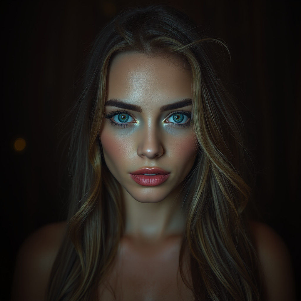 Radiant Woman in Forest at Night