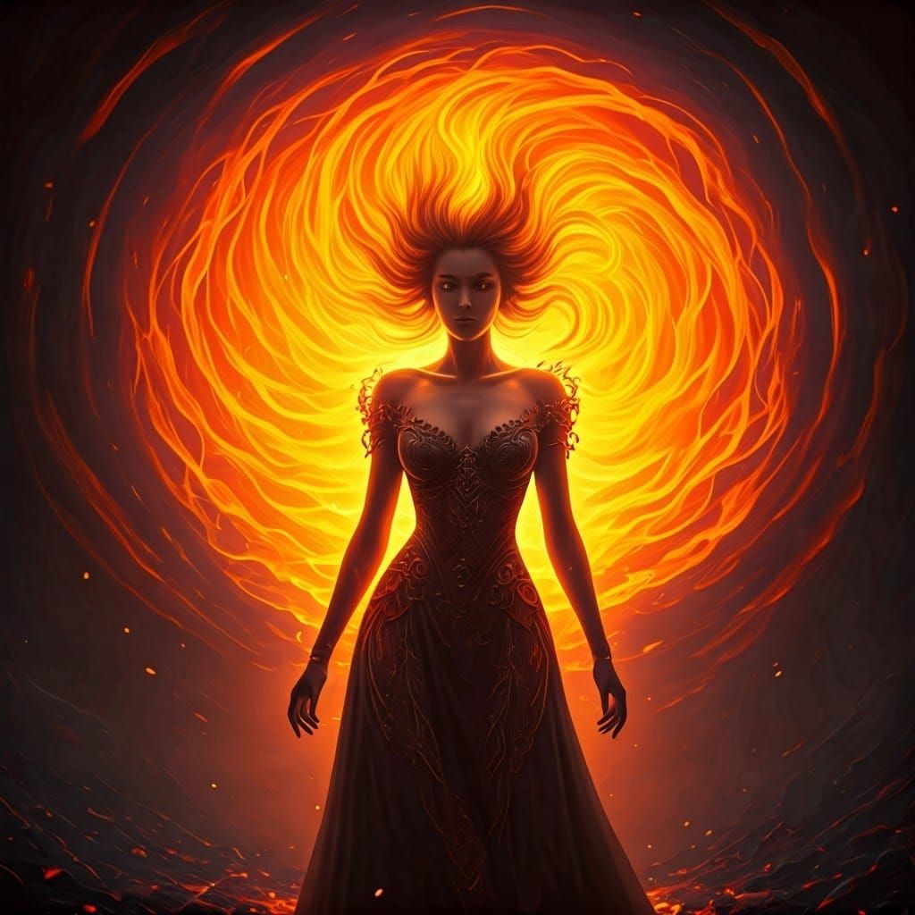 Woman Engulfed in Fireball: Fantasy Concept Art
