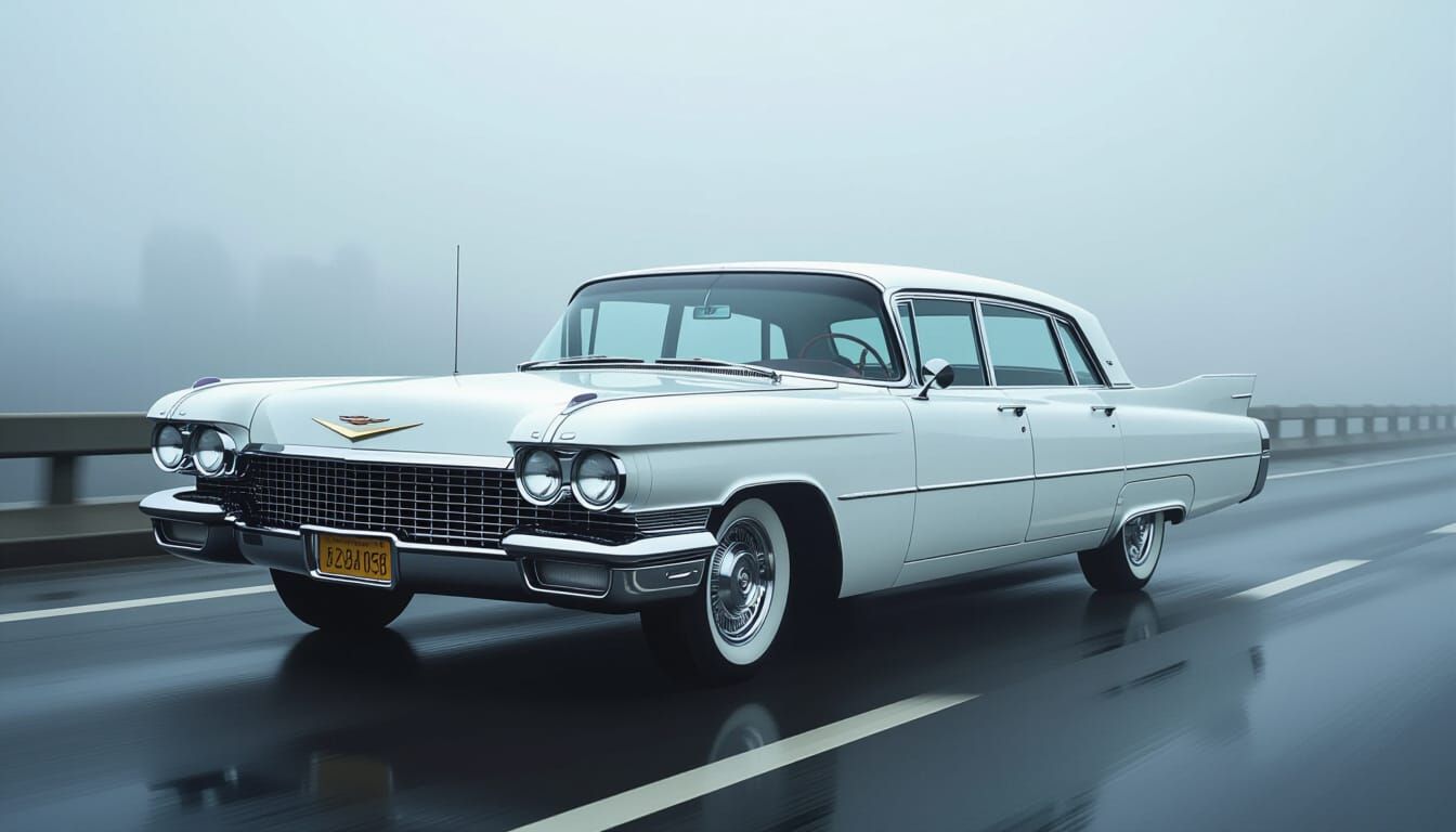 Customized Cadillac Fleetwood Limousine on Retro Highway