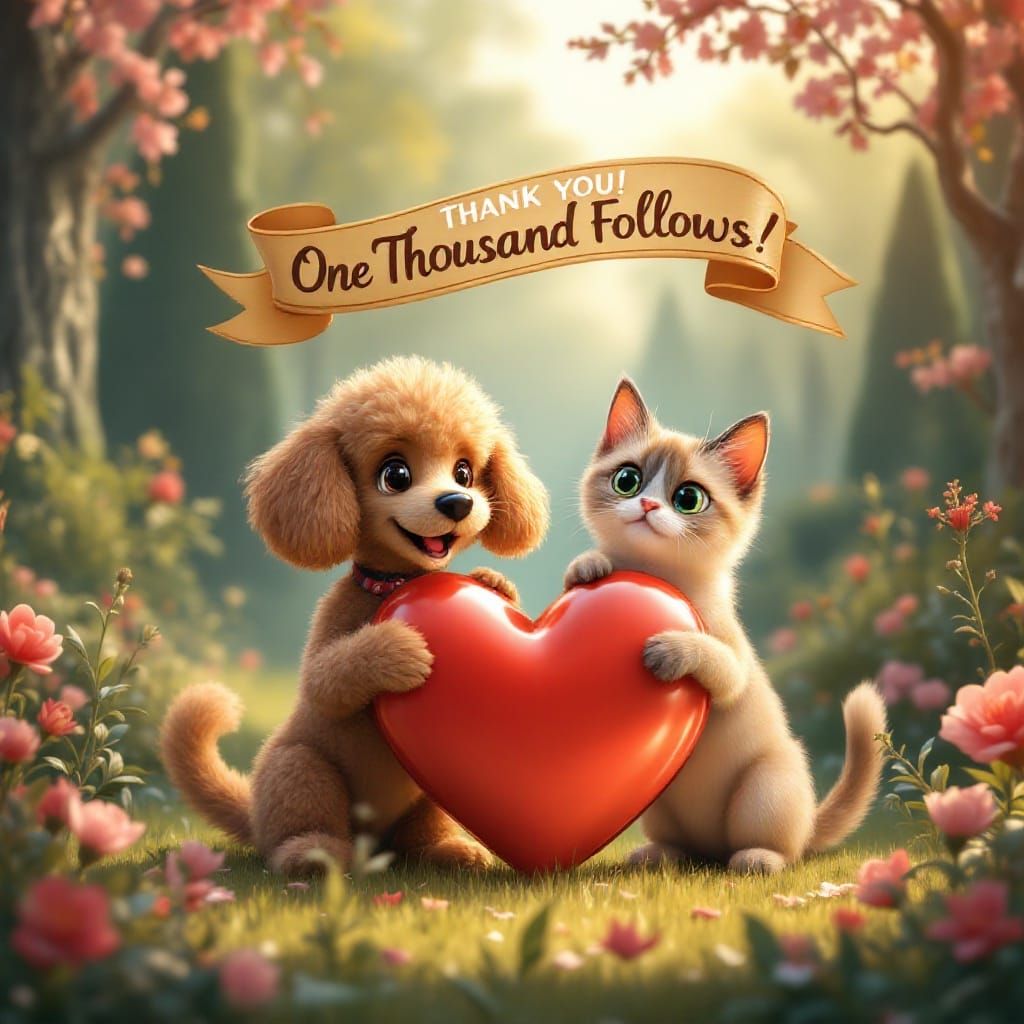 Adorable Valentine's Day Cartoon with Fluffy Poodle, Siamese...