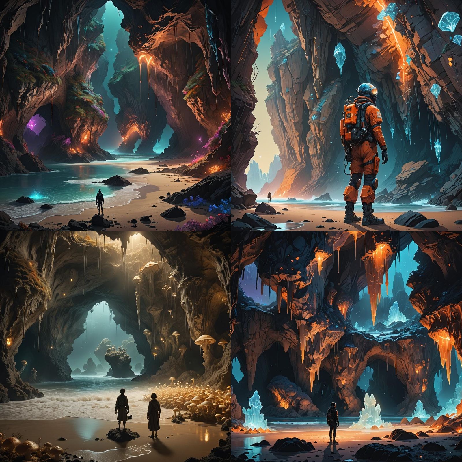 Underground Beach in Caves: Detailed Matte Painting