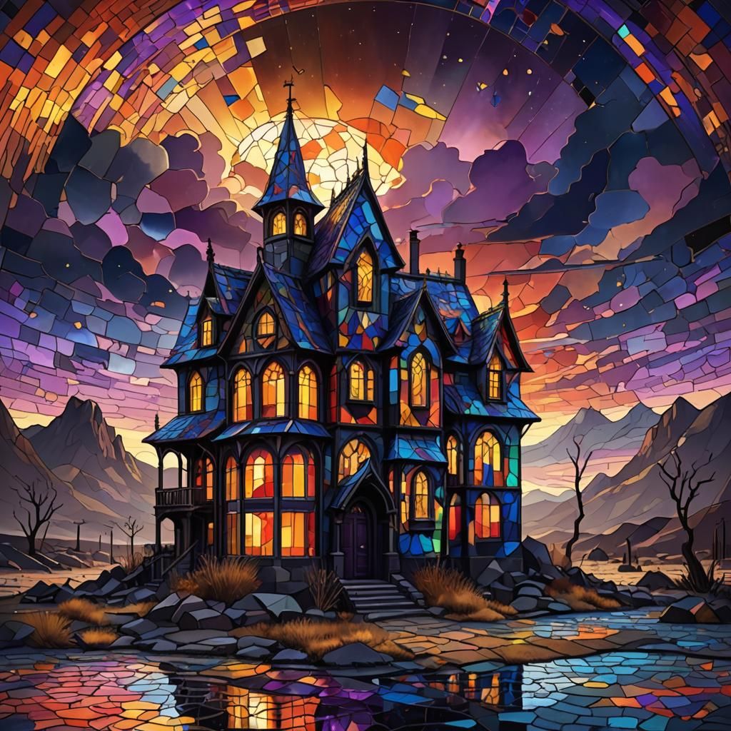 Stained Glass House in Wasteland: Fantasy Matte Painting