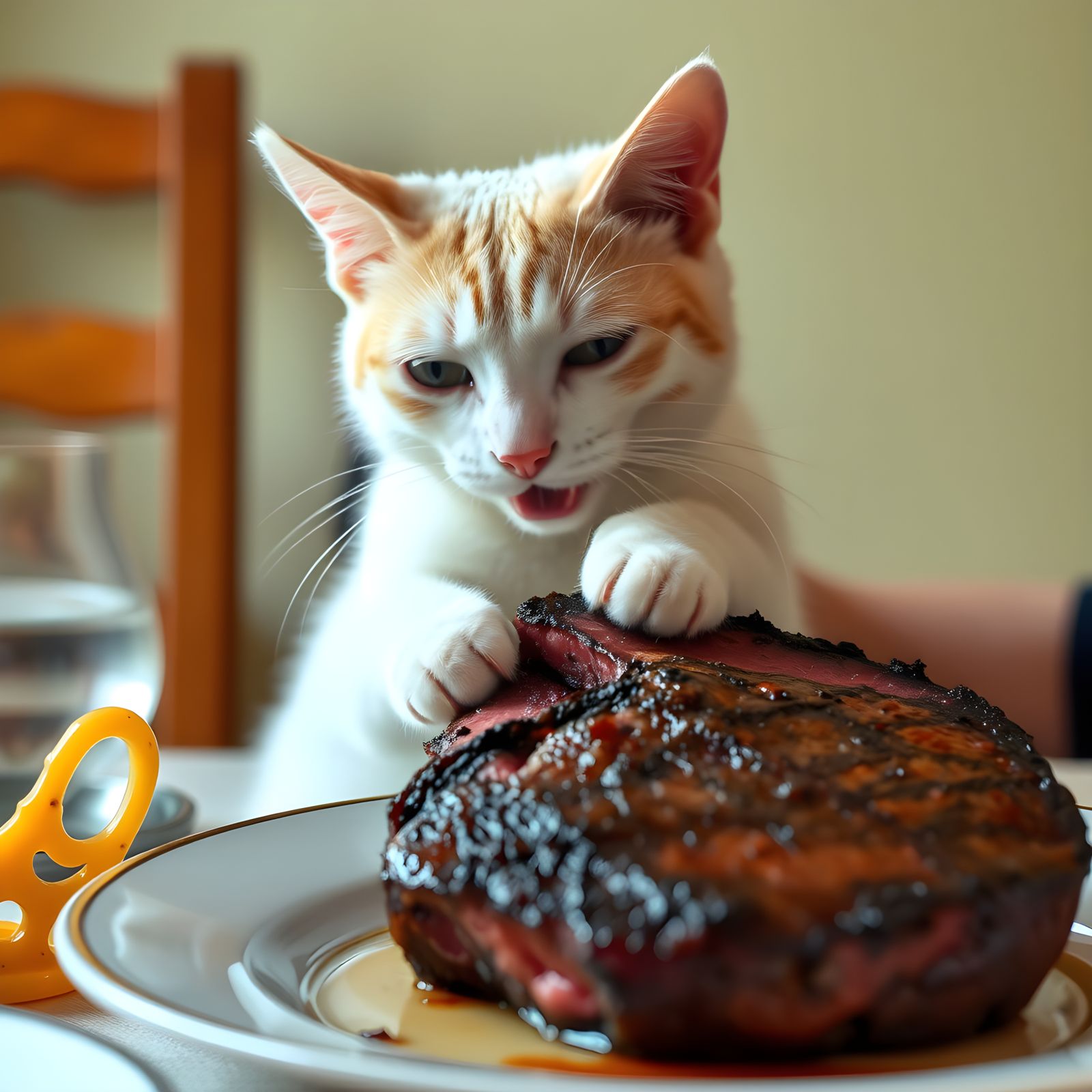 Cat Burglar Steals Steak: Humorous Dinner Scene