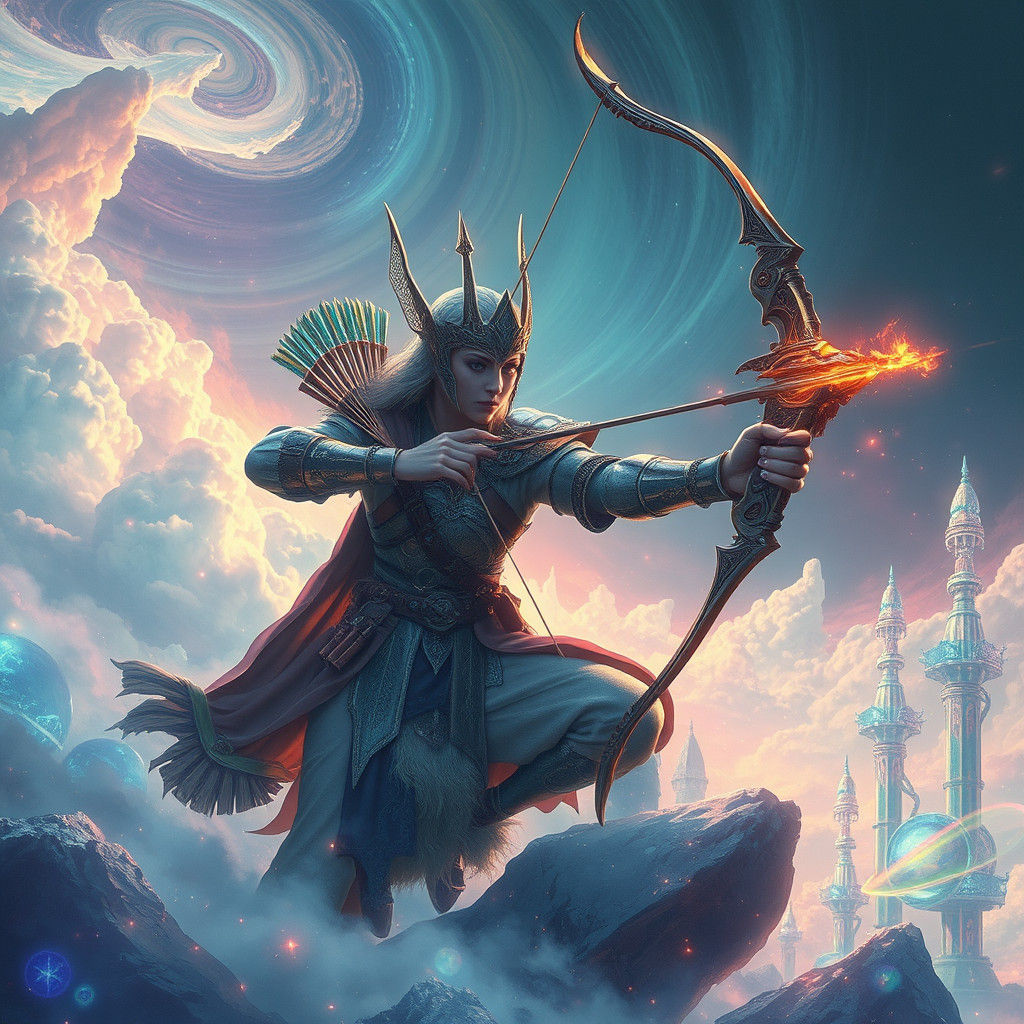 Ethereal Archer in Mystical Landscape, Matte Painting