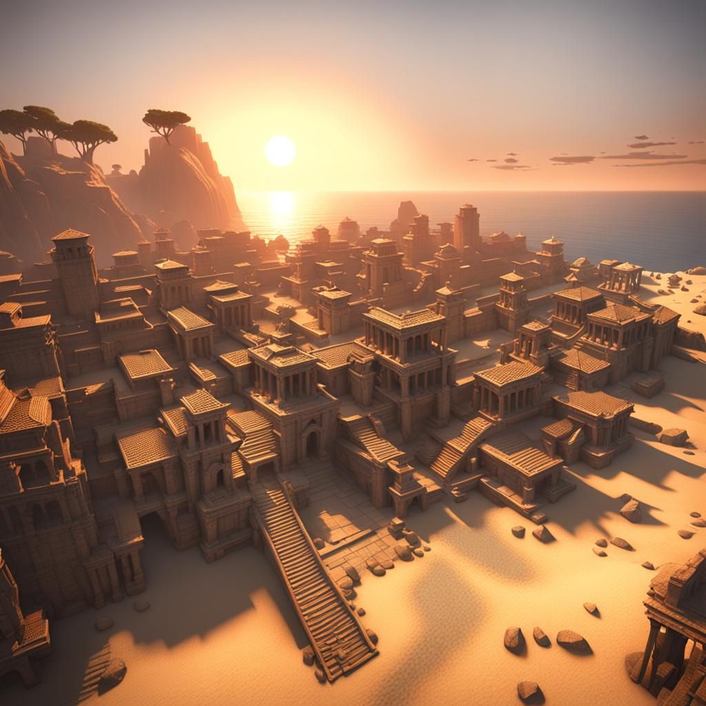 Sunset Over Ancient Spartan City on Ocean Beach