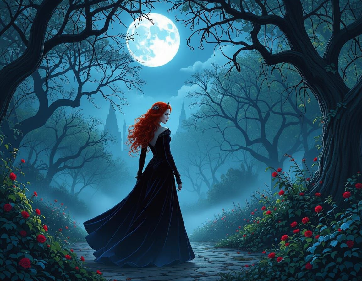 Vampire Queen in Moonlit Central Park Gothic Art