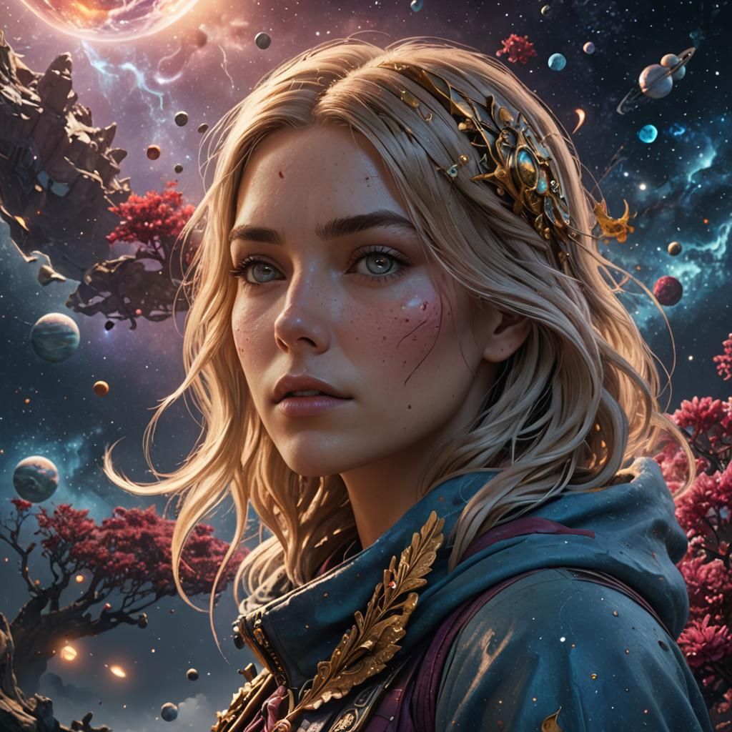 Girl and Universe: Detailed Fantasy Concept Art