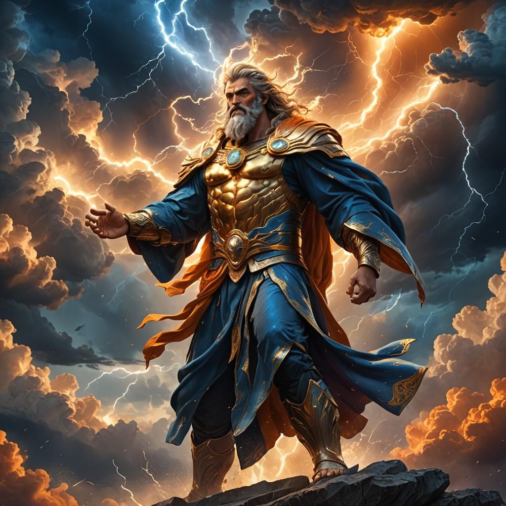 Zeus Parting Stormy Sky: Fantasy Concept Art