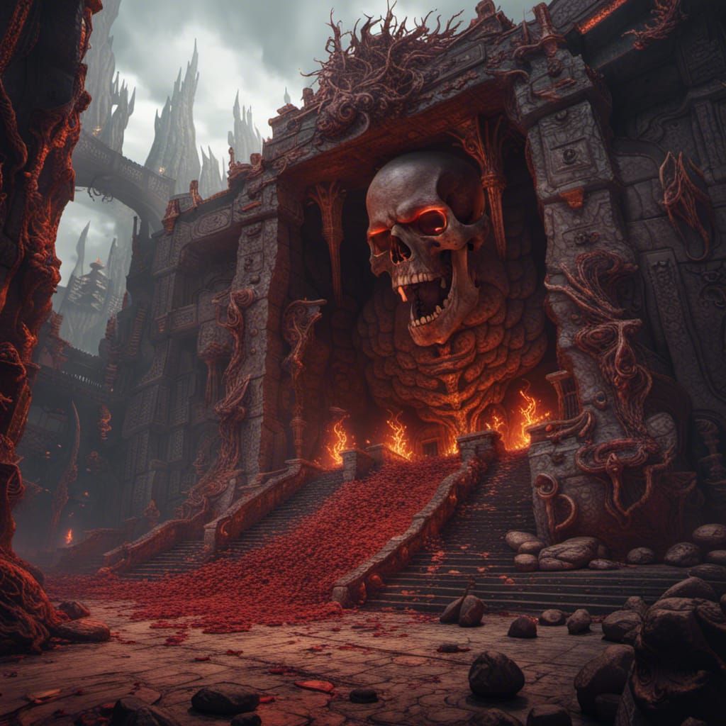 Infernal Landscape with Skull Wall: Fantasy Concept Art