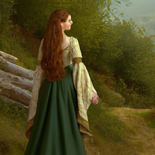 Pre-Raphaelite Woman Hears Praise as She Departs