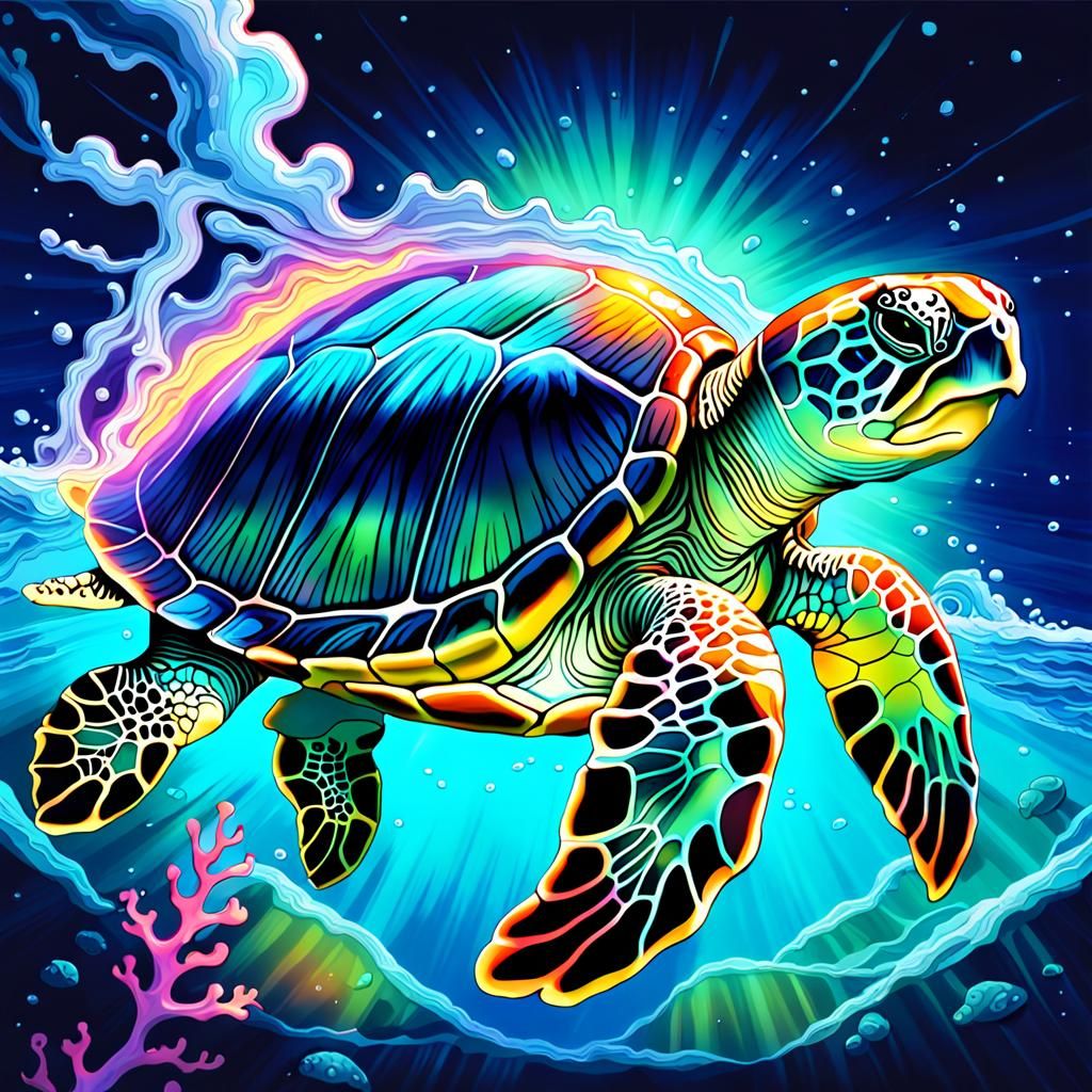 Chemiluminescent neon Ephemeral iridescent lSmoke seaturtle ...