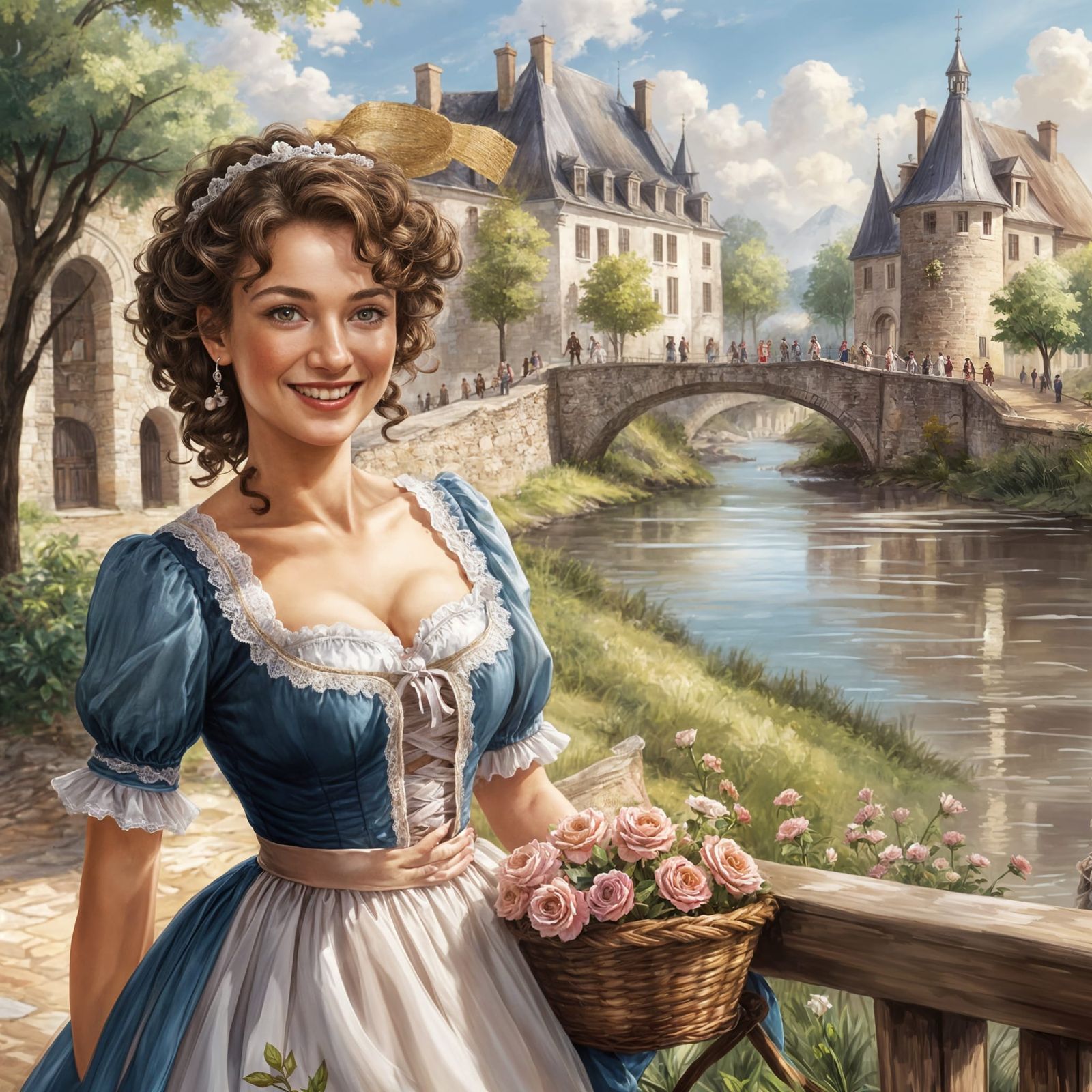 Happy French Lady in Dirndl by River