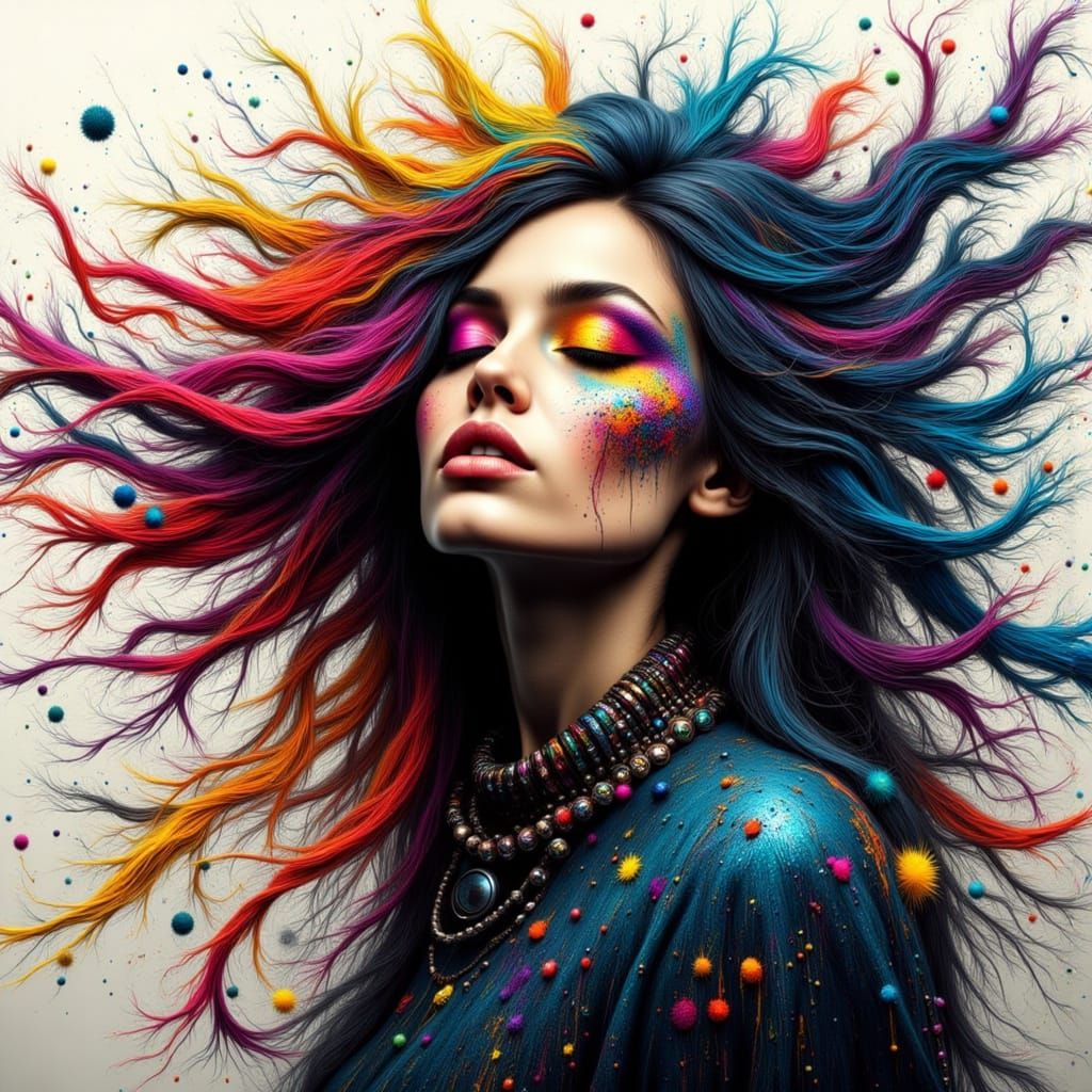 Vibrant Abstract Portrait in Modern Digital Art Style