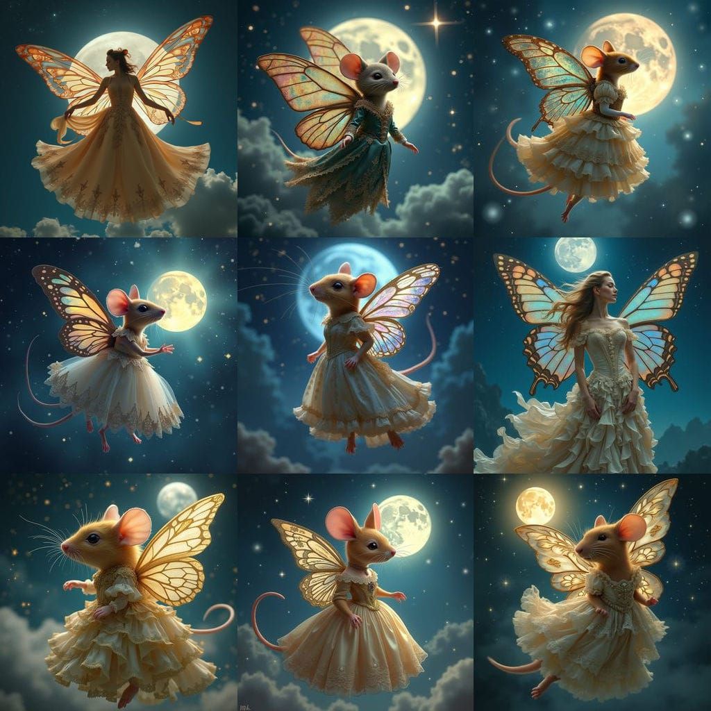 Victorian Mouse Angel in Celestial Sky