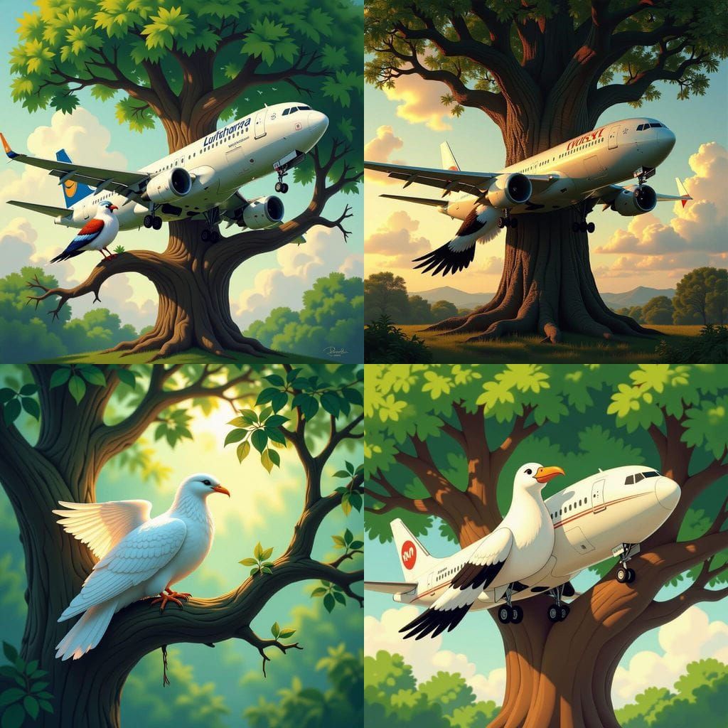 Airplane Lands on Tree Branch as Bird