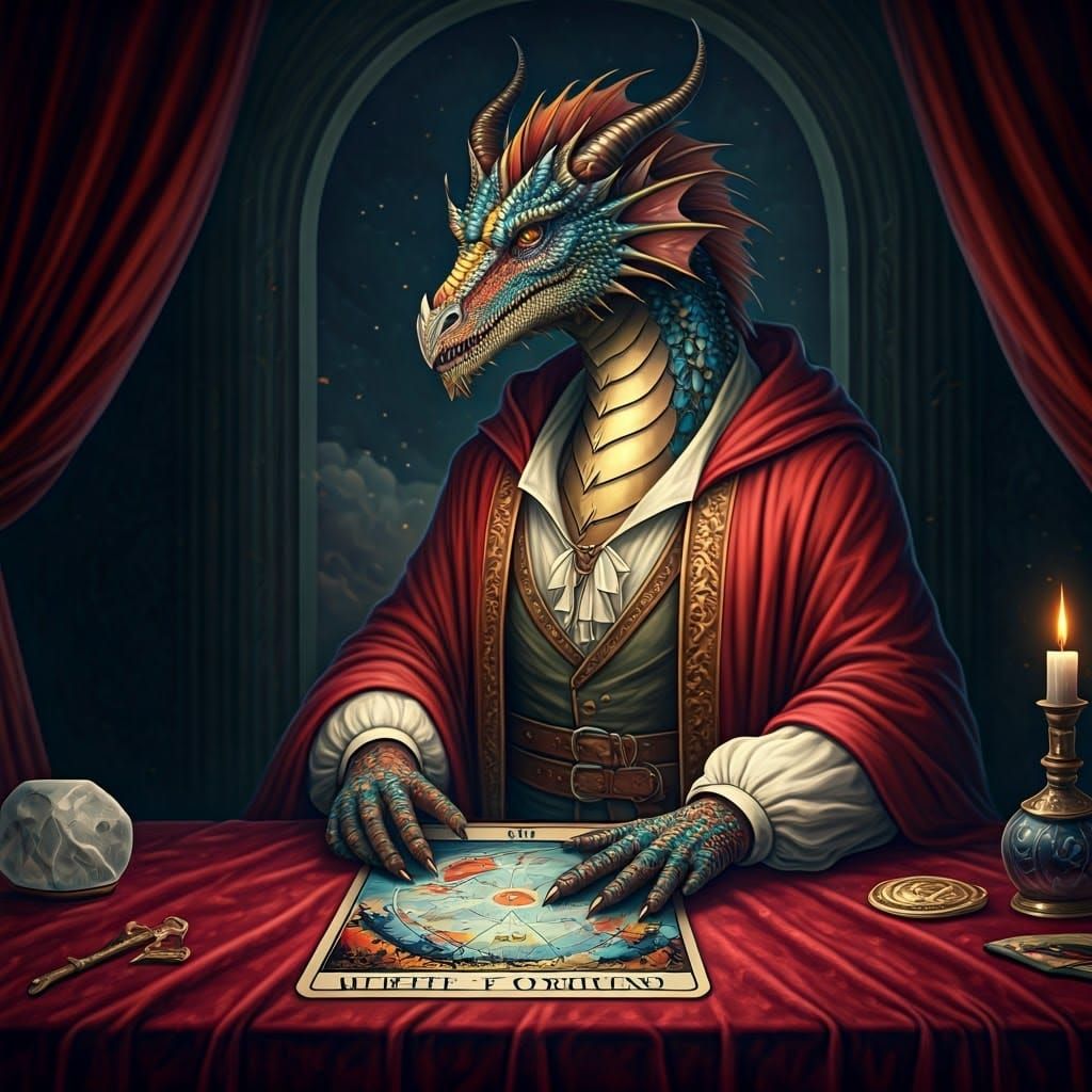 Dragon Places Wheel of Fortune Tarot Card