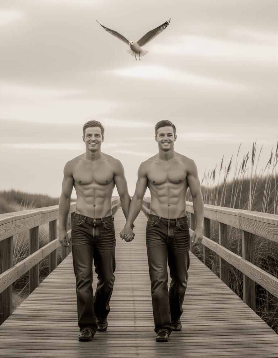 Joyful Boardwalk Stroll in Vintage Style