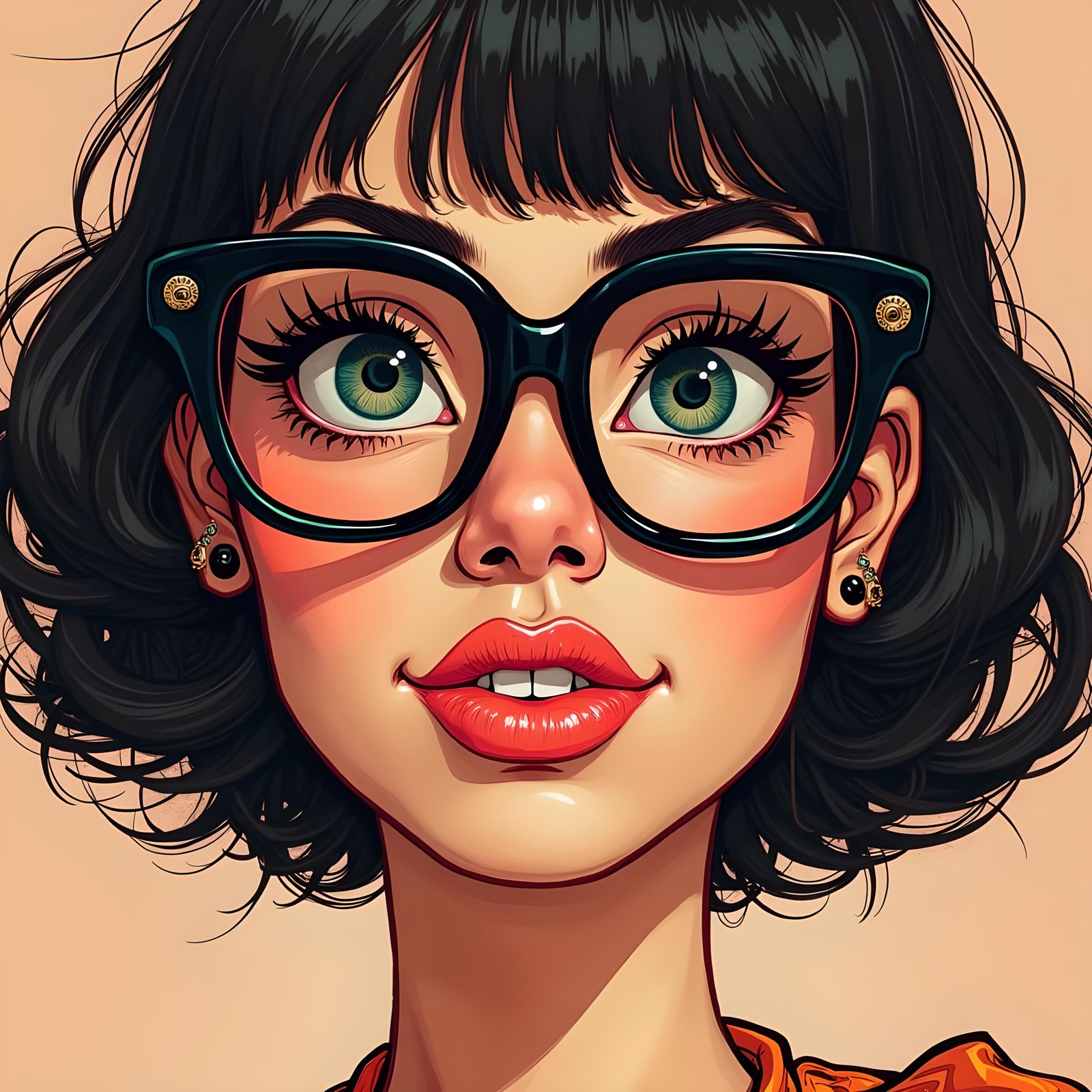 Smirking Woman with Glasses Portrait