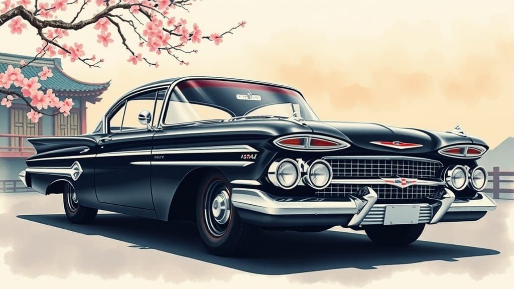 1959 Impala in Ukiyo-e Japanese Woodblock Style