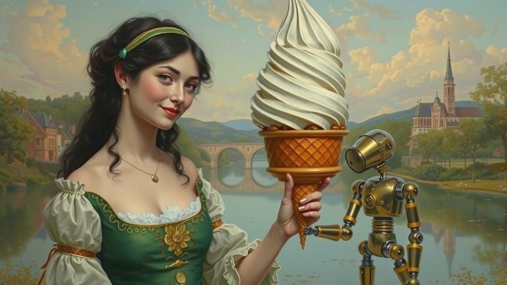 Georgian Woman Receives Ice Cream from Robot