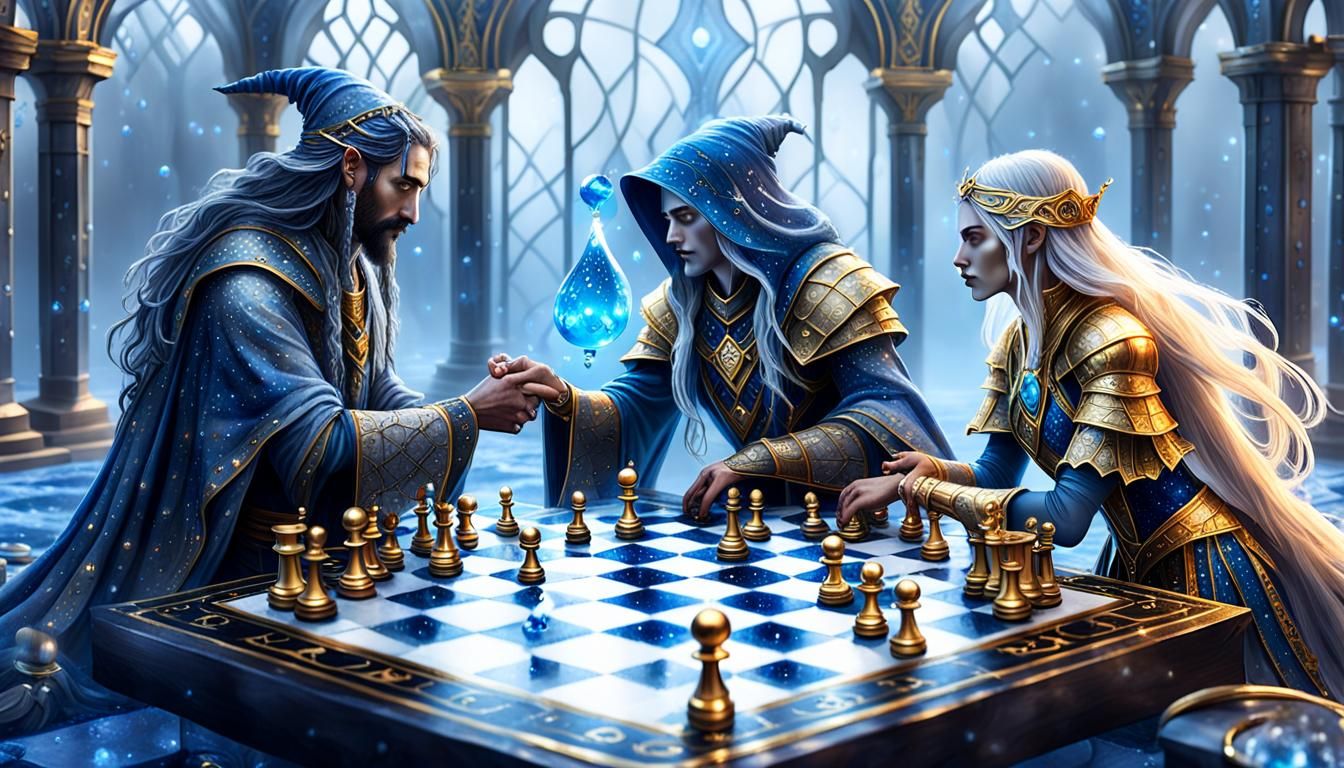 Chess Duel: Dark Fantasy in Macro Photography Style