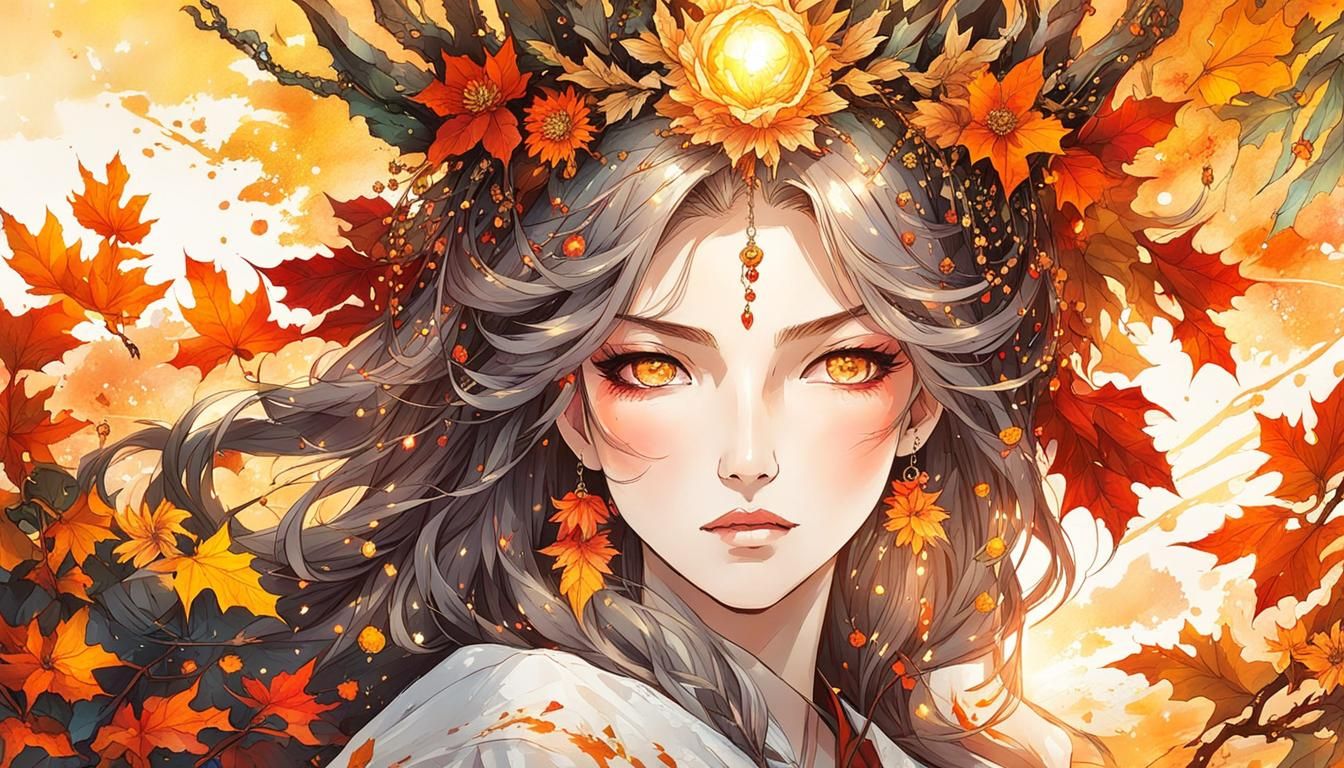 Autumn Goddess Fantasy Portrait in Manhwa Style