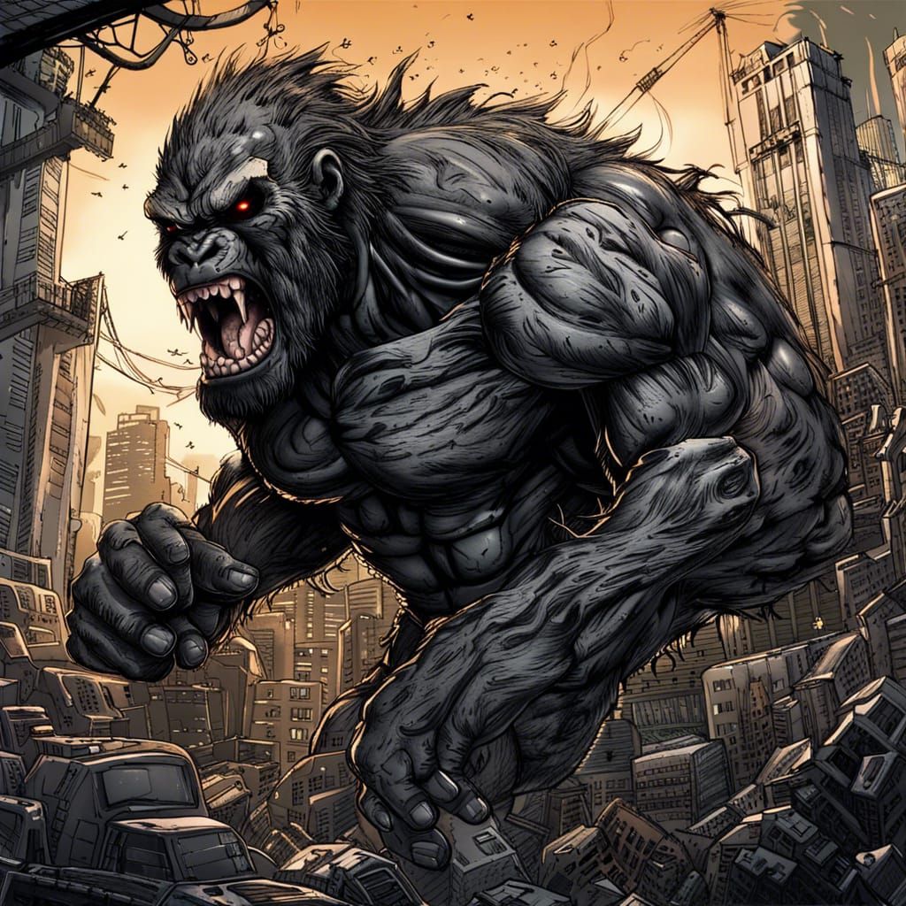 Venom King Kong in Dark Anime Style