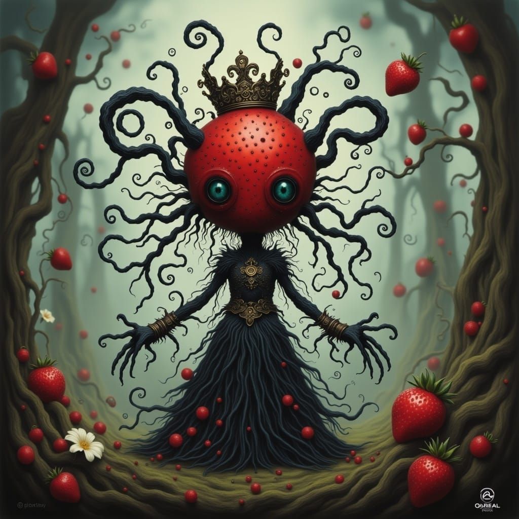Strawberry Queen Doll Character: Detailed Matte Painting