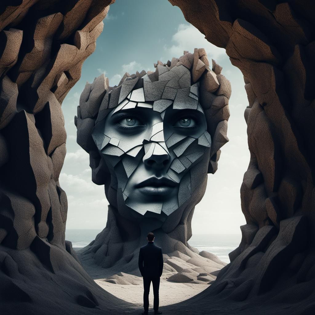 Figure in Fractal Ruins: Surreal Digital Art