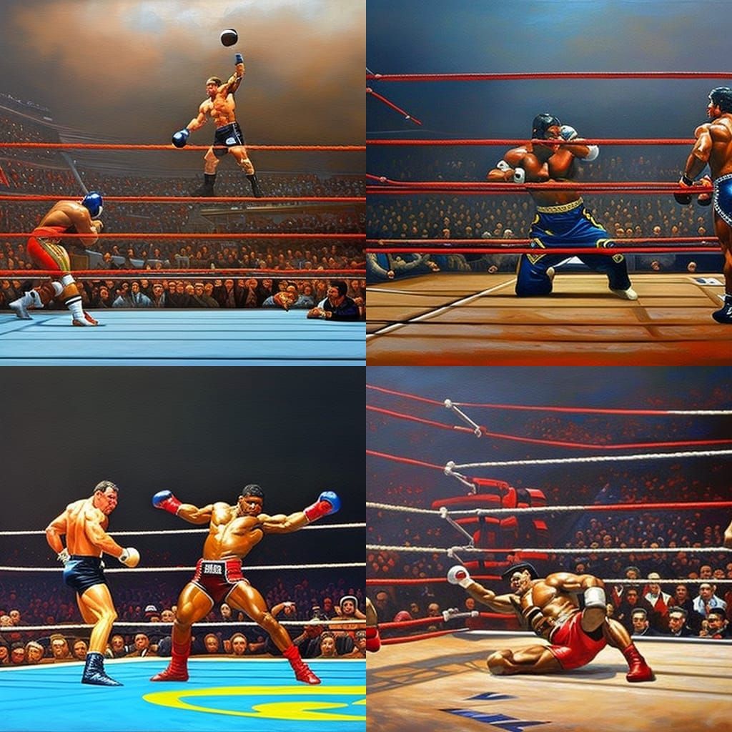 Epic Wrestling Match in Oil Painting Style