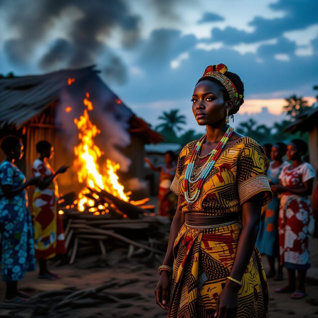 Burning Yam Barn: African Village at Dusk