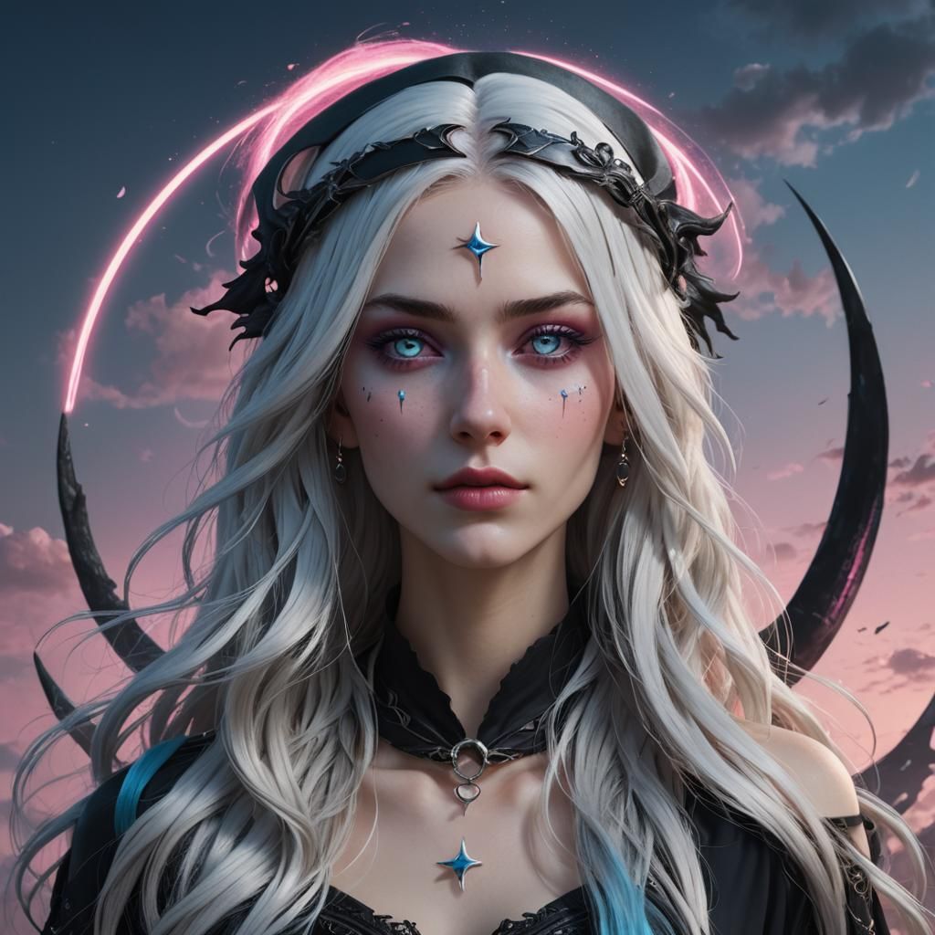 Fantasy Woman with Crescent Blindfold, Digital Art