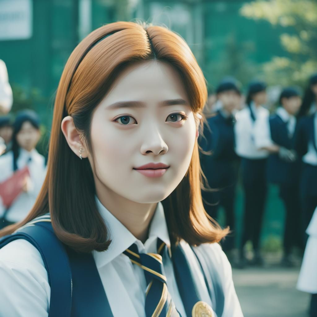K-Pop Star in Korean School Uniform: Cinematic Portrait