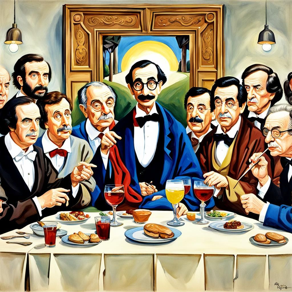 Comedians' Supper: Hyperrealistic Concept Art