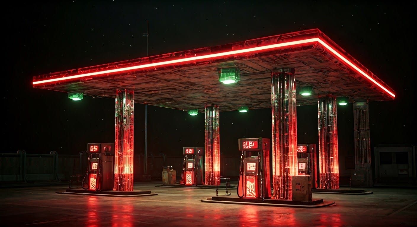 Futuristic Alien Gas Station in Steampunk Style