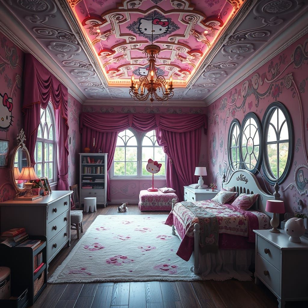 Hello Kitty's Whimsical Dream Room in Vibrant Digital Art
