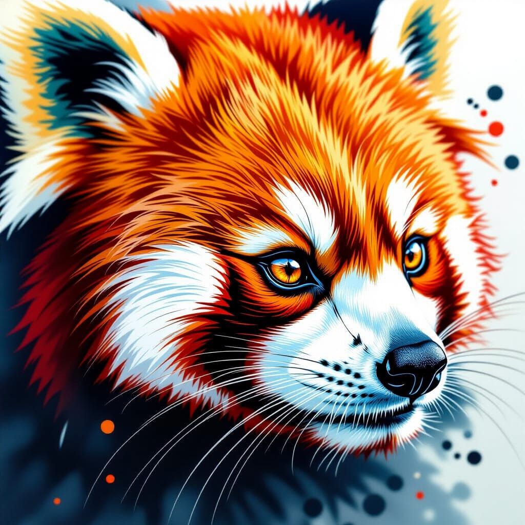 Red Panda's Piercing Eye in Airbrush Style