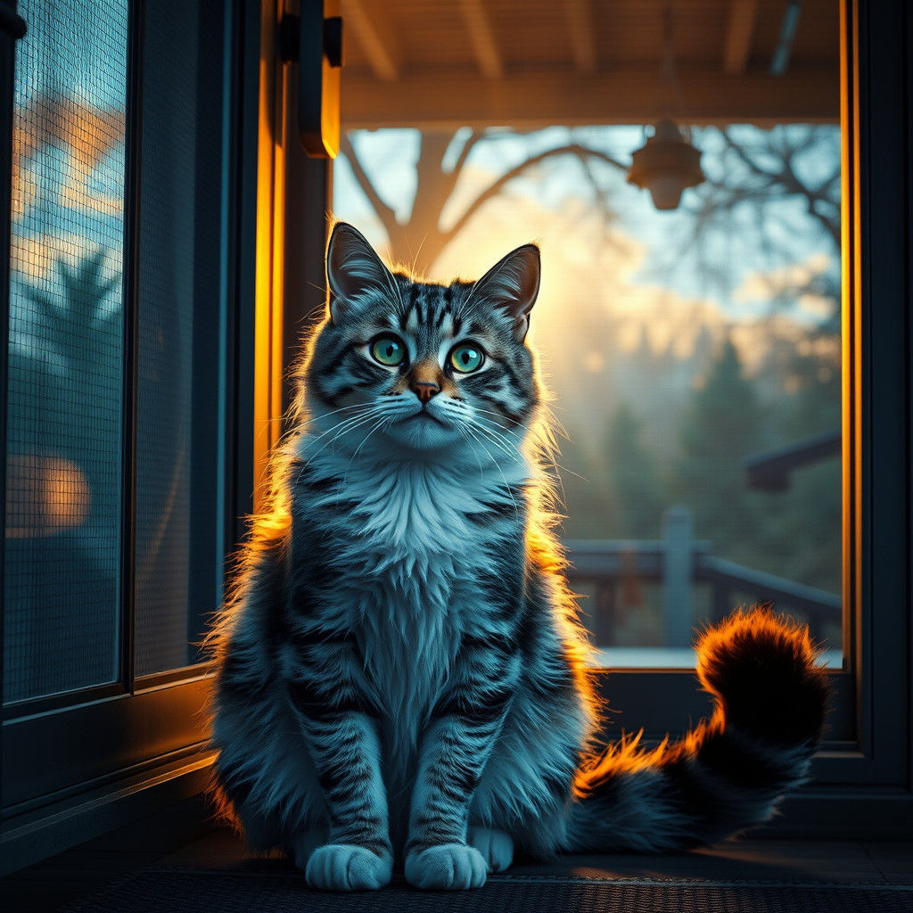 Tabby Cat Gazing Longingly in Matte Painting Style