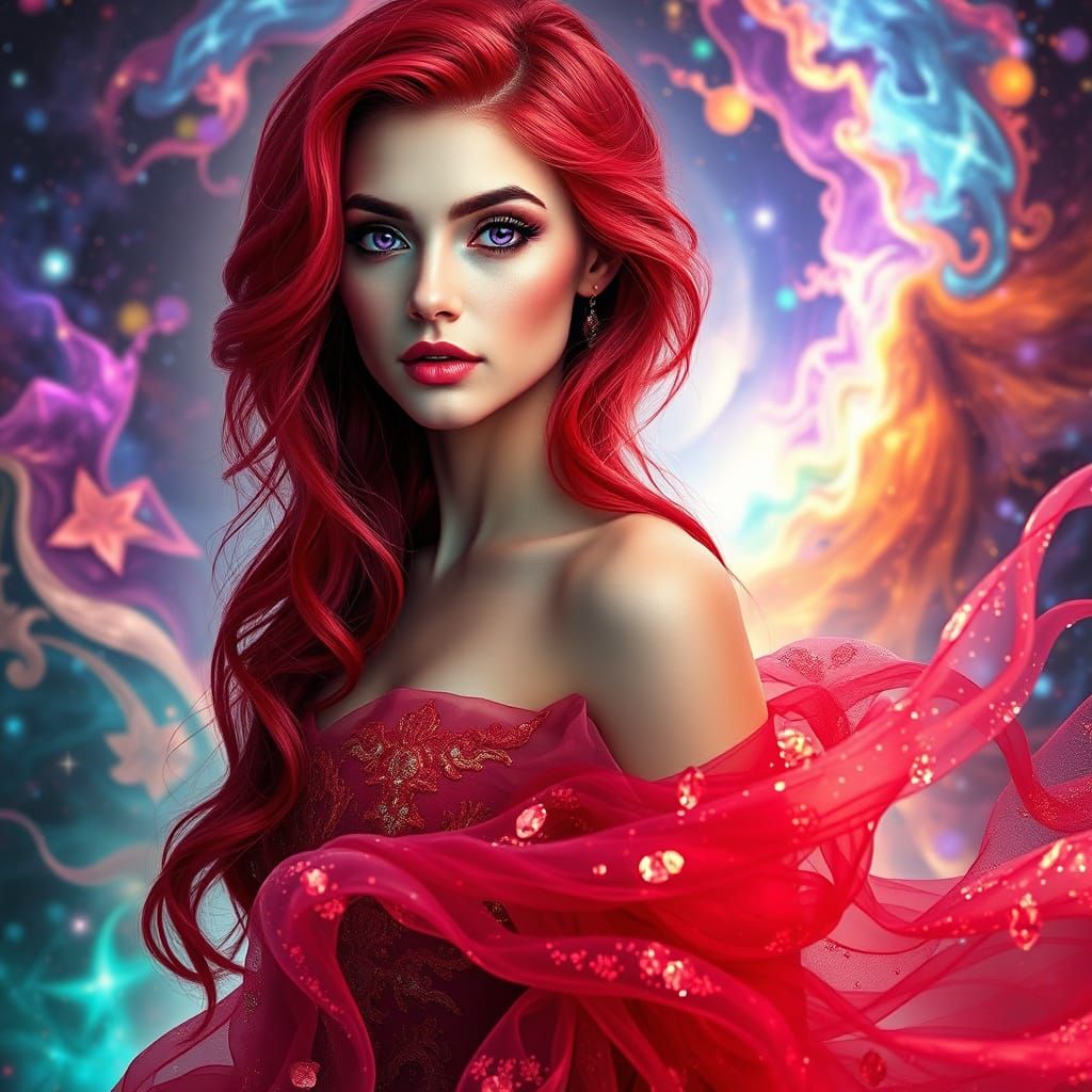 Ethereal Goddess in Crimson Splendor