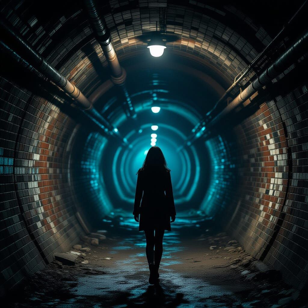 Dystopian Tunnels: Abandoned Woman in Cinematic Style