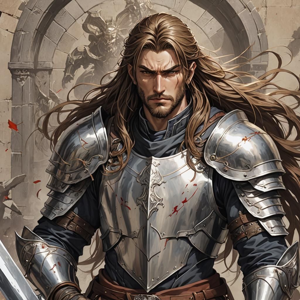 Young Paladin with Spear and Shield in Manga Style