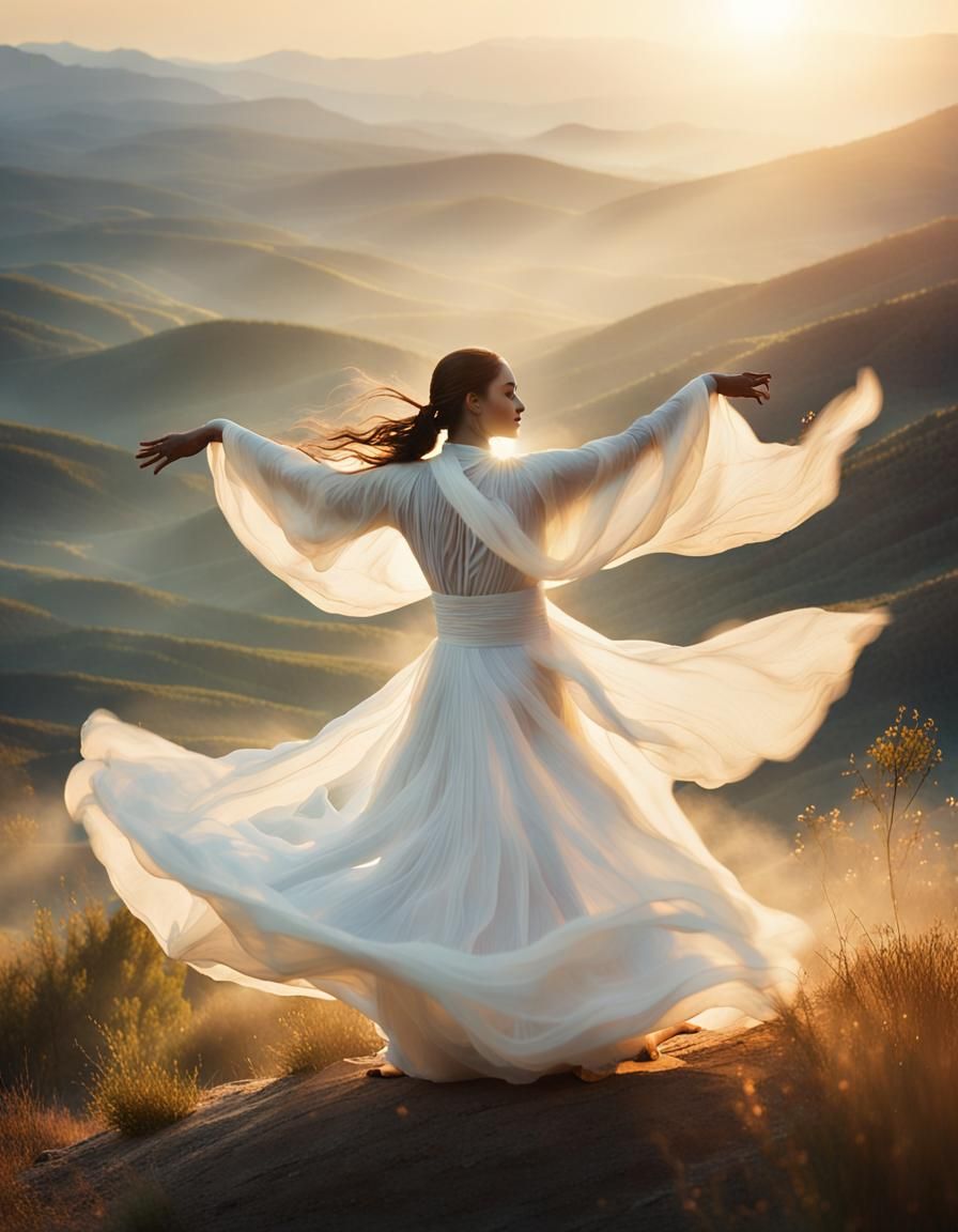 Ethereal Dervish Dance in Dreamy Landscape, Watercolour Pain...