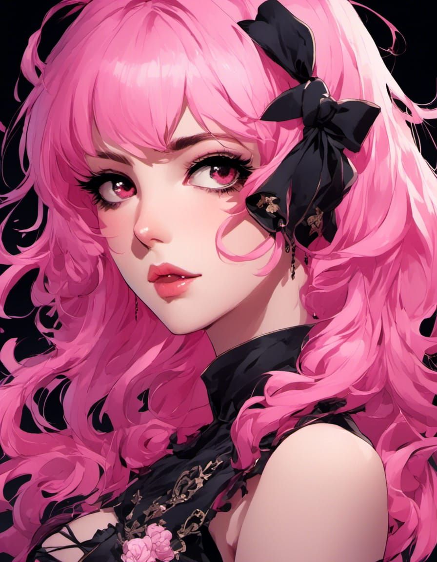 Pink Haired Girl Portrait with Dark Makeup