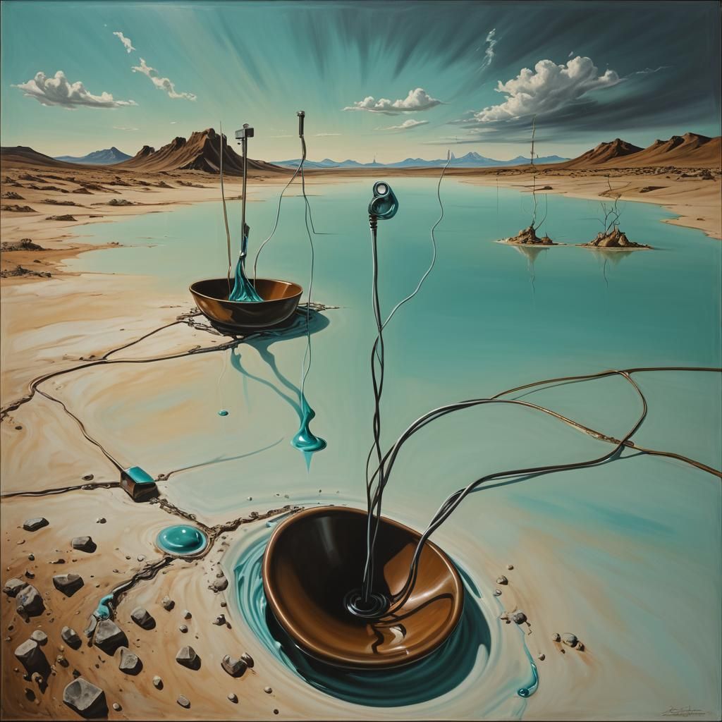 Surreal Wires and Floating Objects in Dreamlike Scene