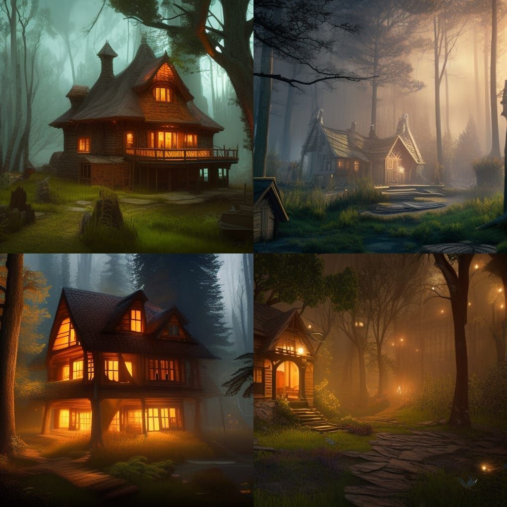 Night House in the Woods: Detailed Matte Painting